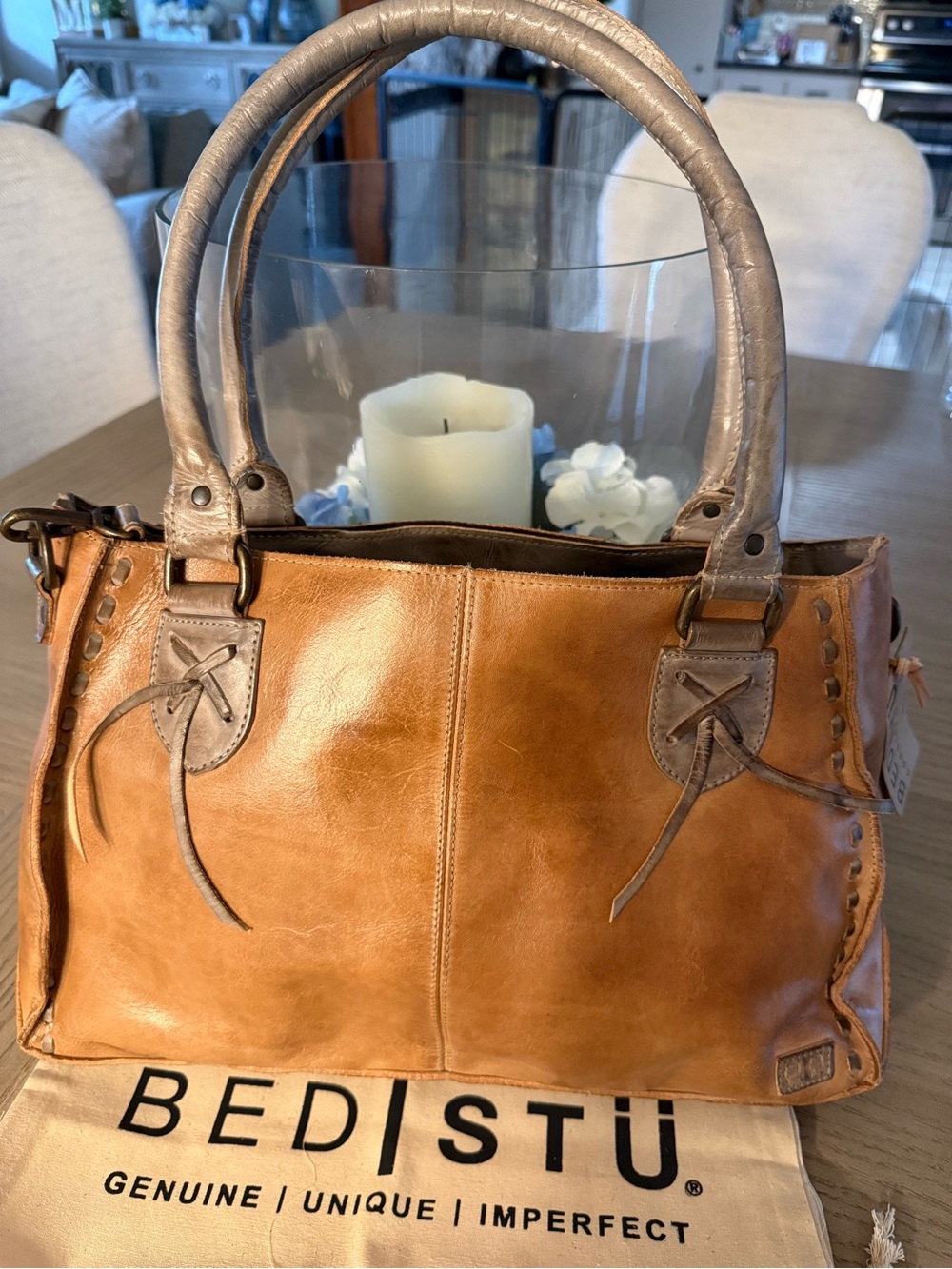Bed|Stu NWT Oats Icicle Rustic Leather Shoulder Handbag , Retails $295